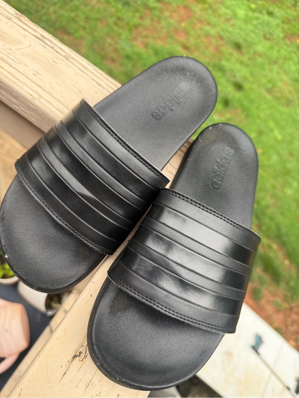 Adidas Black Adelite Slide Sandals with Ribbed Strap